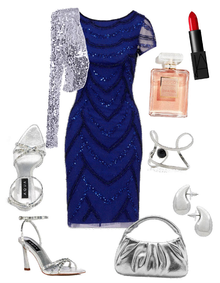sequin blue cocktail dress outfit