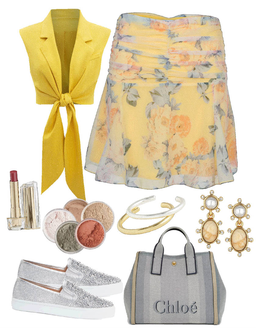 floral yellow skirt and crop top