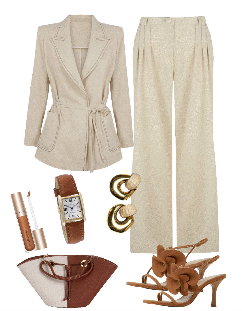 rosette sandals and cream matching suit