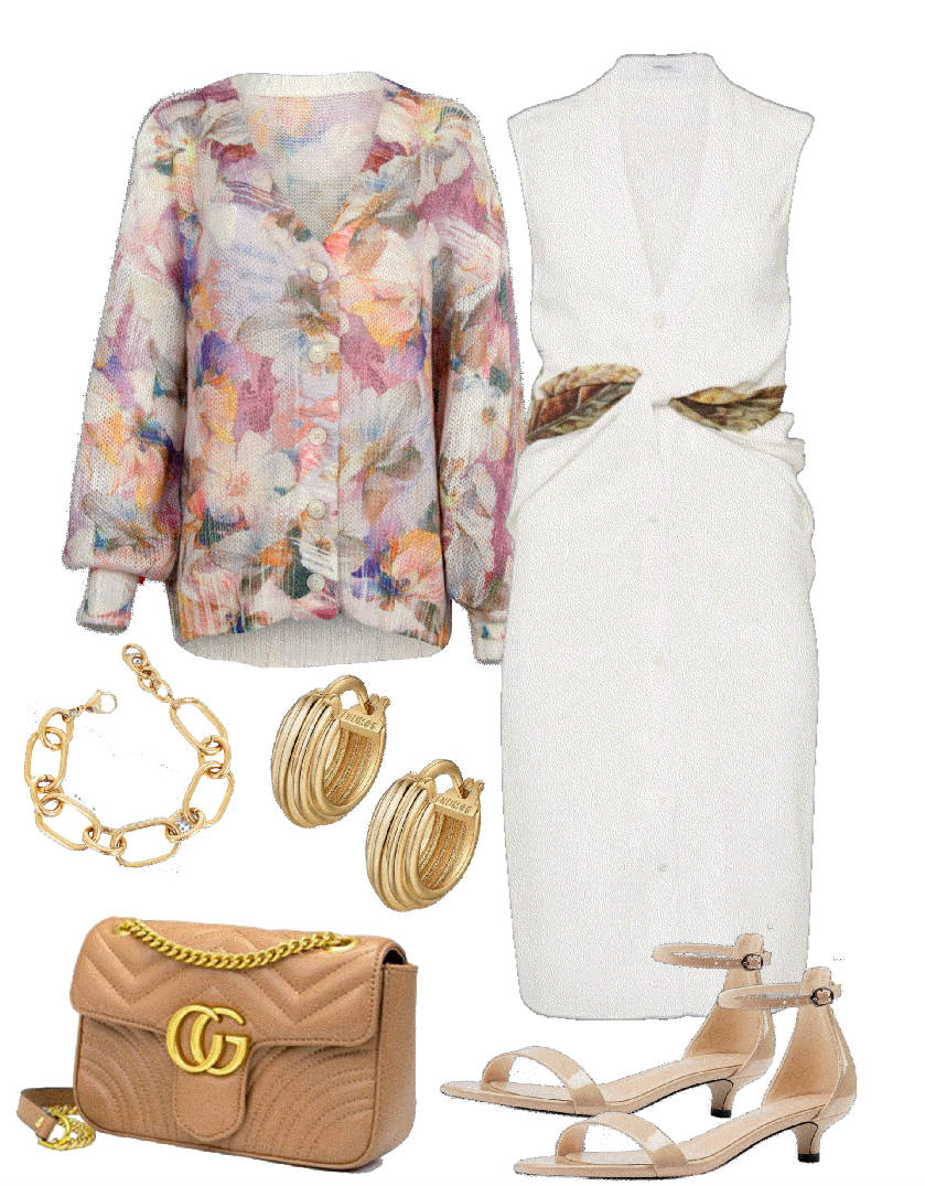 white dress styled with kitten heel sandals