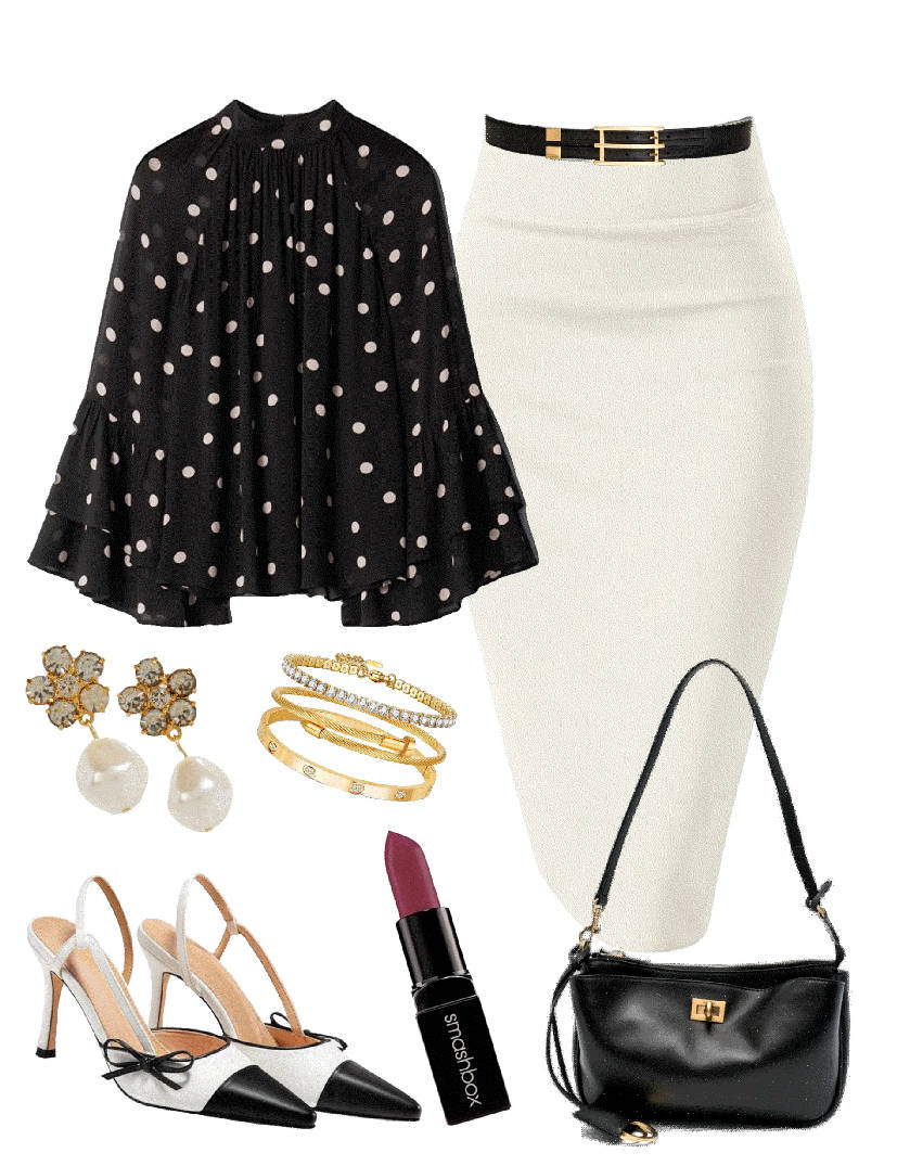 polka dot top with white skirt
