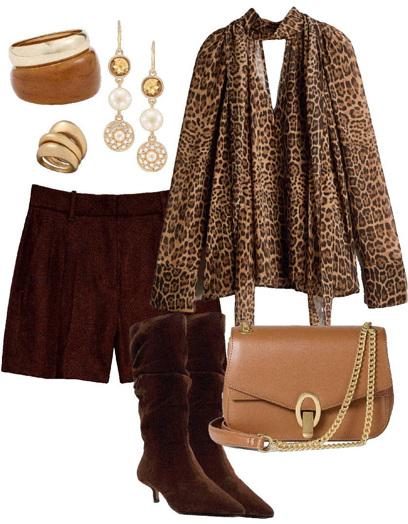 slouchy brown knee length boots mini skirt