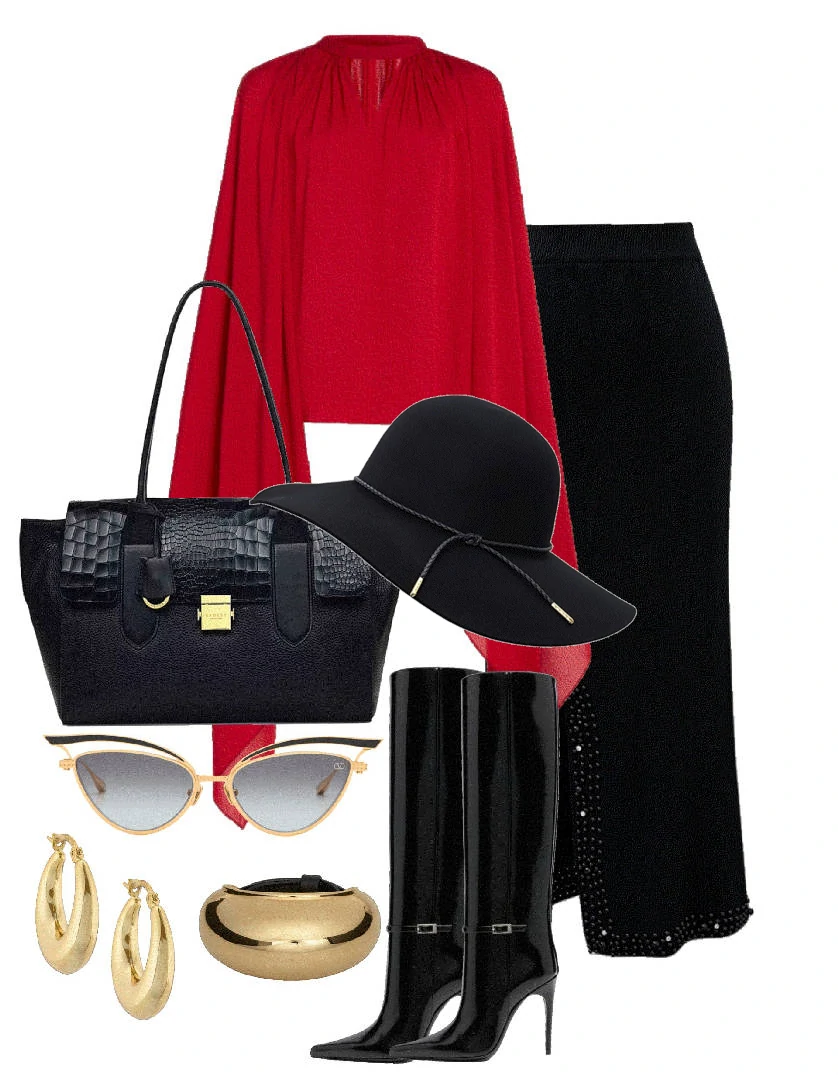 black tall boots with midi skirtblack tall boots with midi skirt