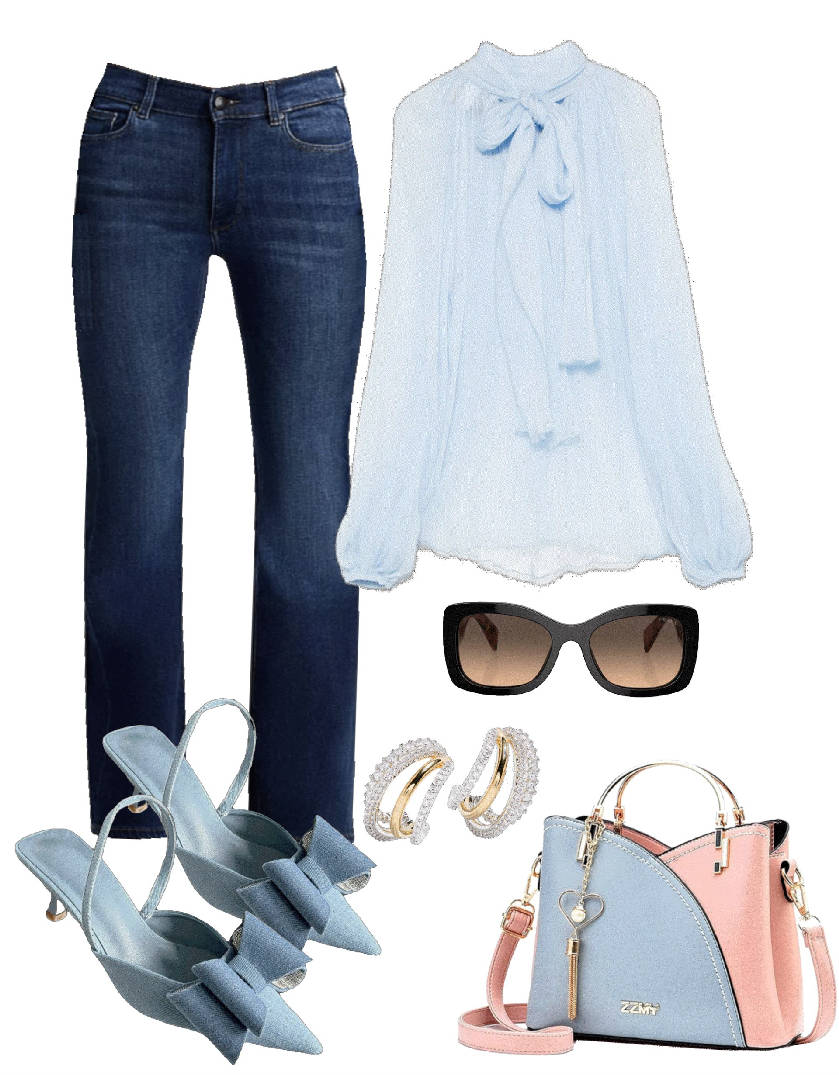 bootcut jeans and blouse