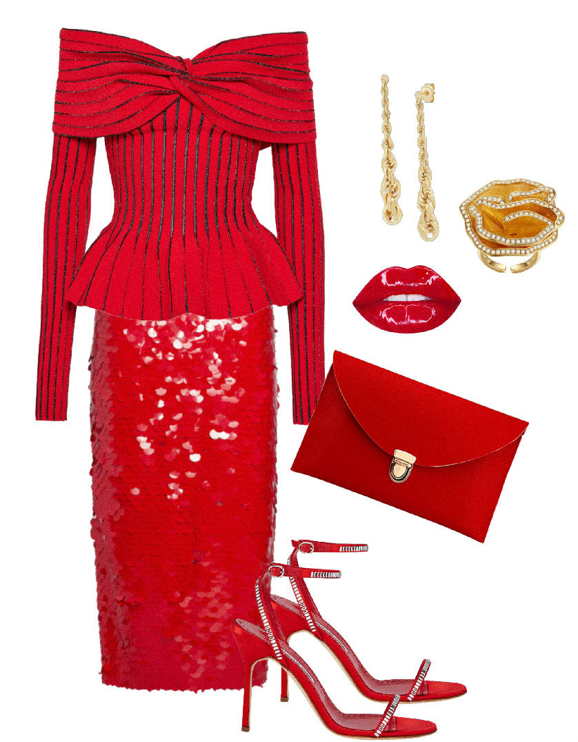 red sequin skirt outfit