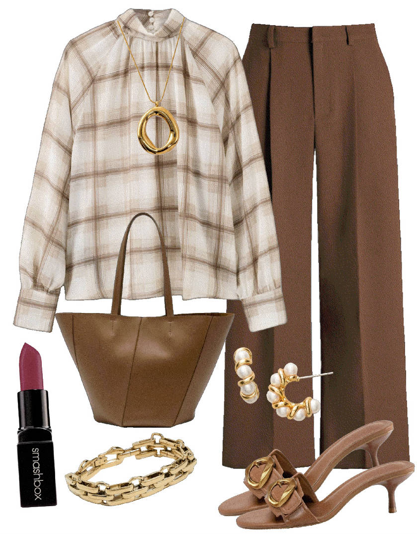 checked blouse and skirt