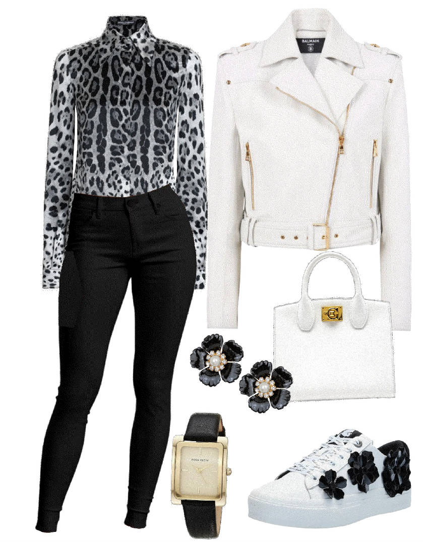 black and white animal print blouse