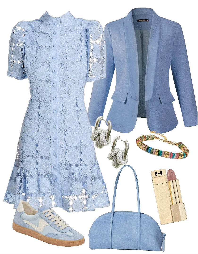 lace dress in light blue with light blue sneakers