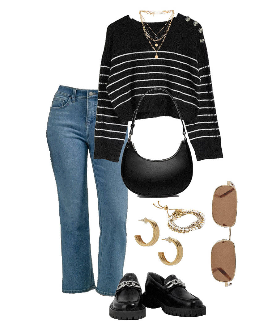 jeans, stripes and loafers