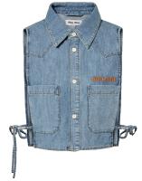Miu Miu Miu miu logo chambray crop top blue
