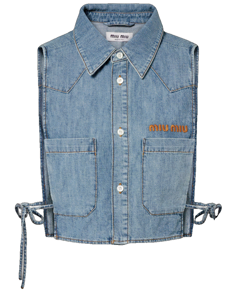 Miu miu logo chambray crop top blue Miu Miu