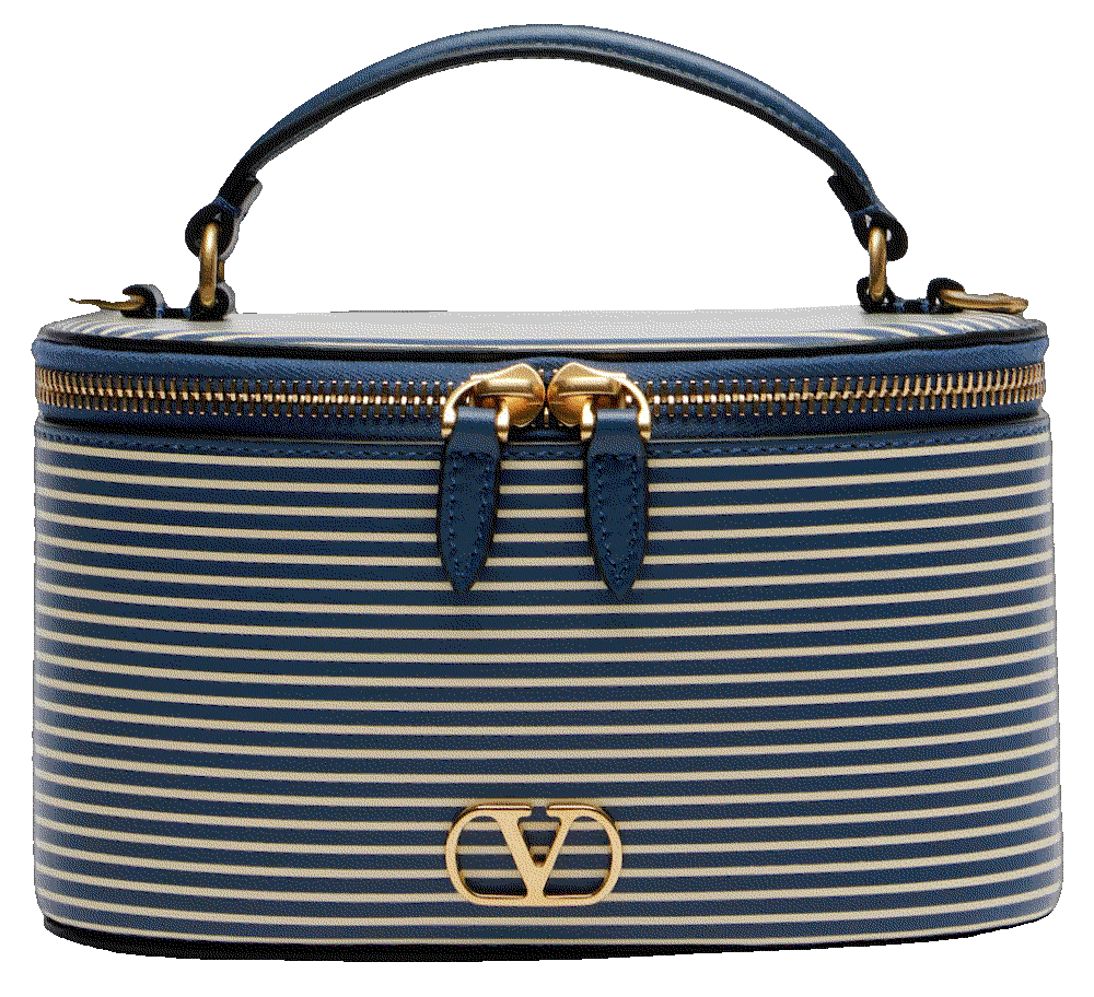 Valentino garavani vlogo mini striped leather vanity bag blue Valentino Garavani