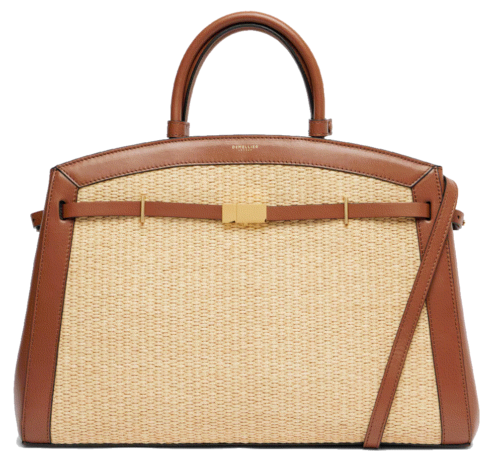 Demellier new york leather trimmed raffia tote bag brown Demellier