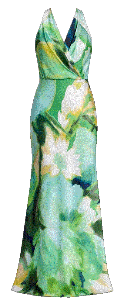 Betsy  adam hammered satin printed v neck long dress Betsy  And Adam