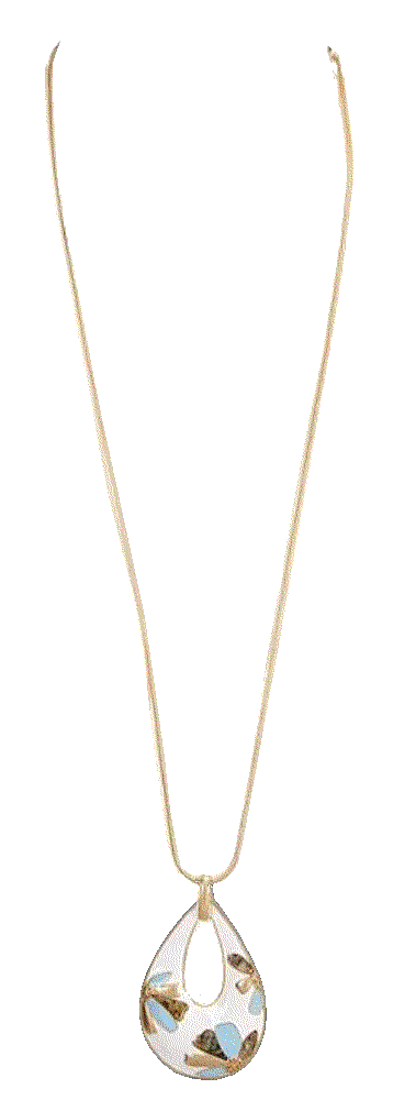Enamel  abalone shell floral teardrop long pendant necklace Southern Living