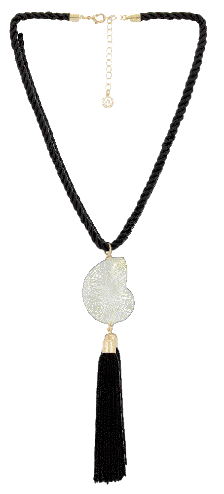 Bold shell pendant and long tassel accent statement necklace  8 Other Reasons 