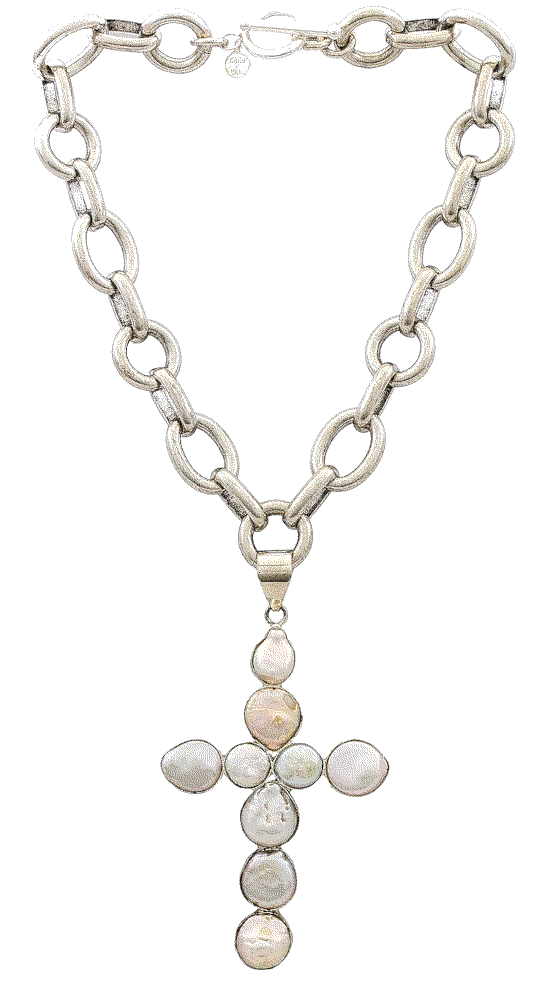 Child of wild cordelia pearl cross necklace in silver pearl Child Of Wild