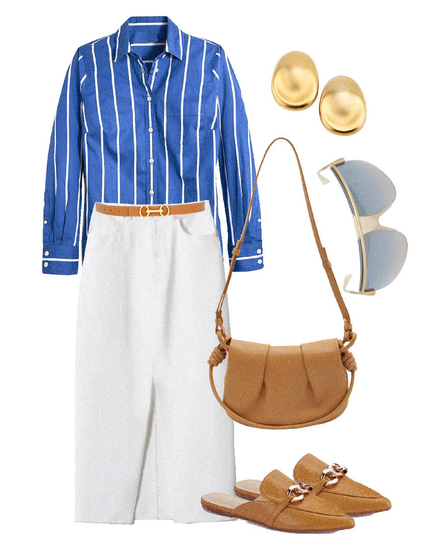 denim skirt and shirt