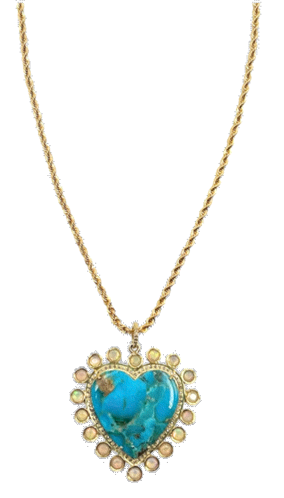 Turquoise Diamond and Opal Heart Pendant Nest Jewelry