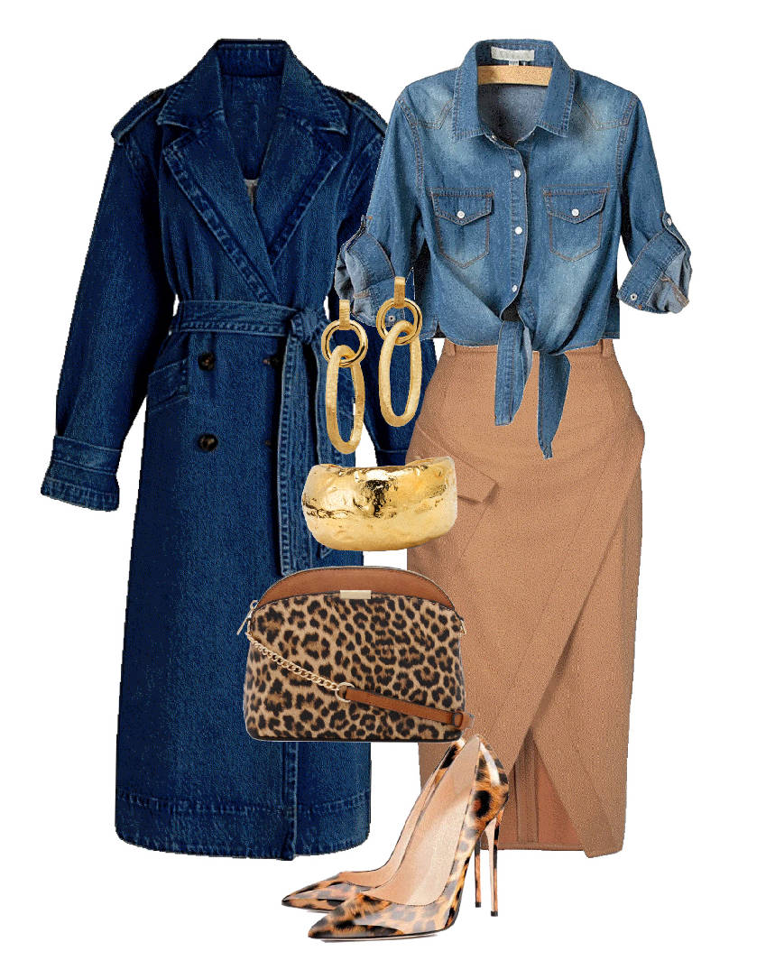 trench coat skirt outfit