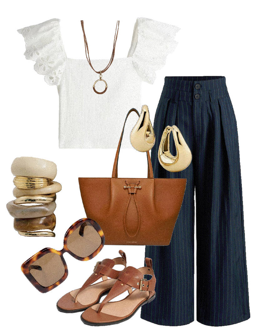 high waist pants with white square neck top