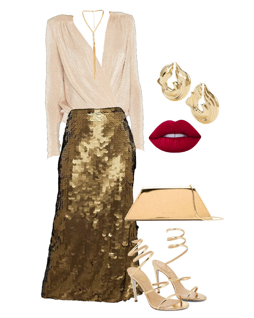 midi gold sequin skirt