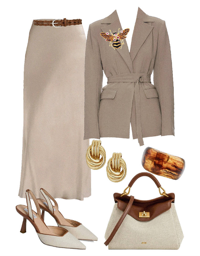 midi satin skirt and blazer