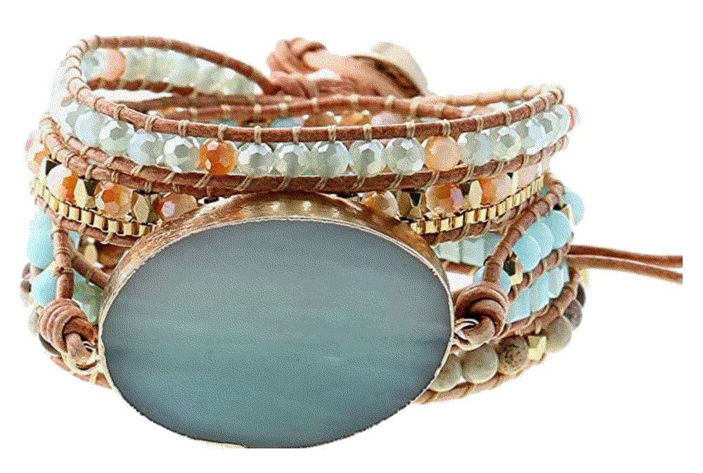 Leather Handmade Natural Stone Crystal Bead BRACELET Plumiss