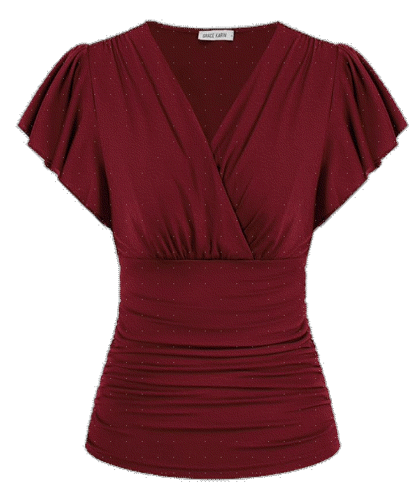 Wrap Blouse V Neck Ruffle Sleeve Ruched top Grace Karin