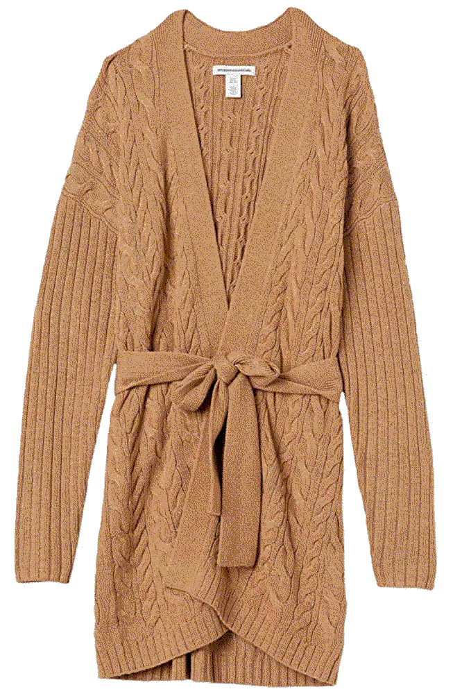 Soft Open Front Longer Length Cardigan with Belt Amazon Essentials