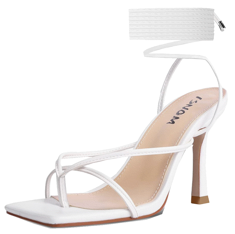 Lace Up  Square Toe Heels Sandals for Women Isnom