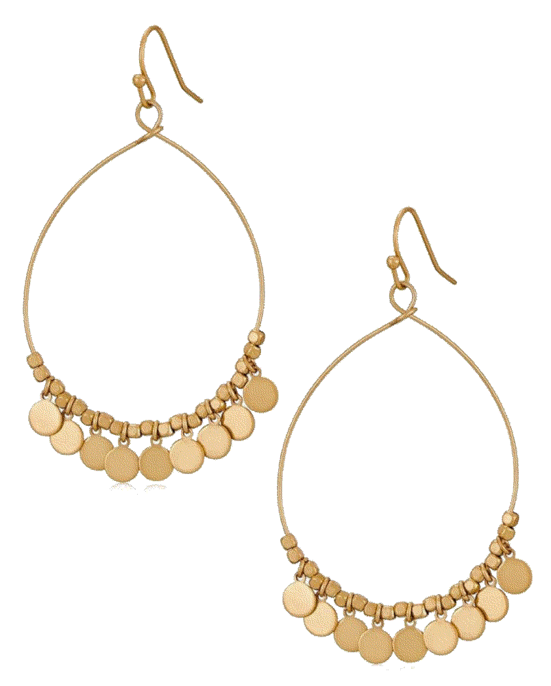 Round Disc Matte Gold Dangle Drop Earrings Lilie White 