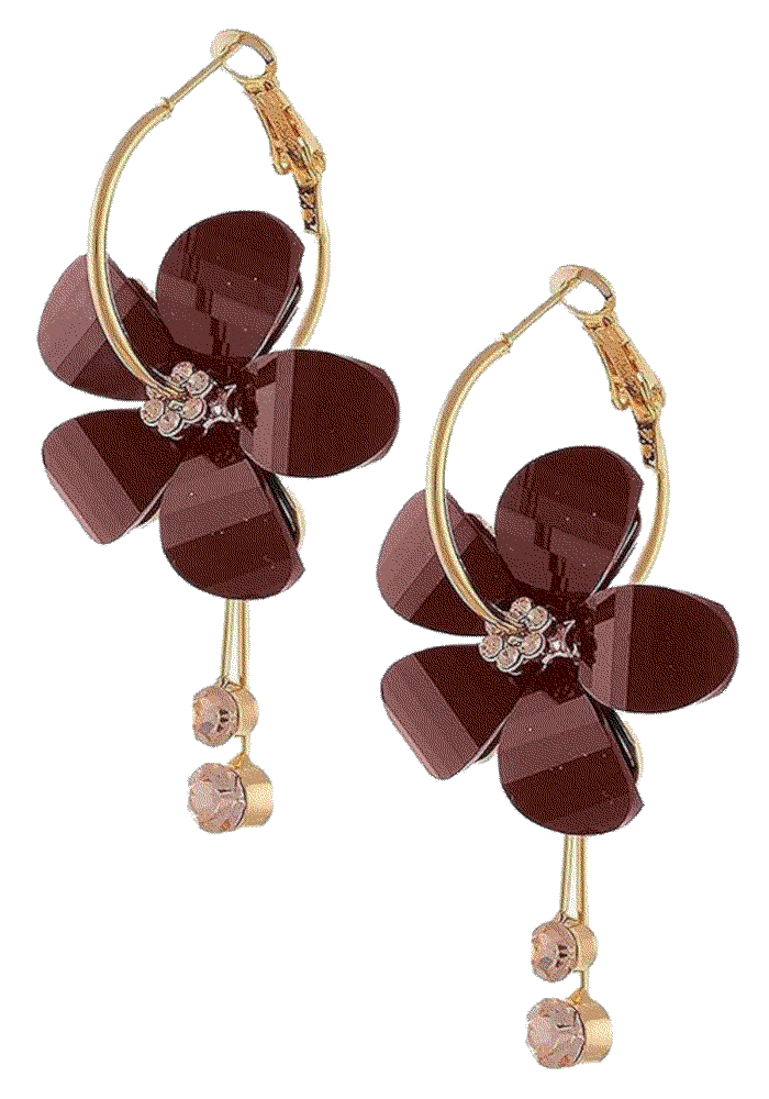 Romantic Colorful Cubic Zircon Crystal Acrylic Rose Flower Dangle Drop Earrings  Caiyao