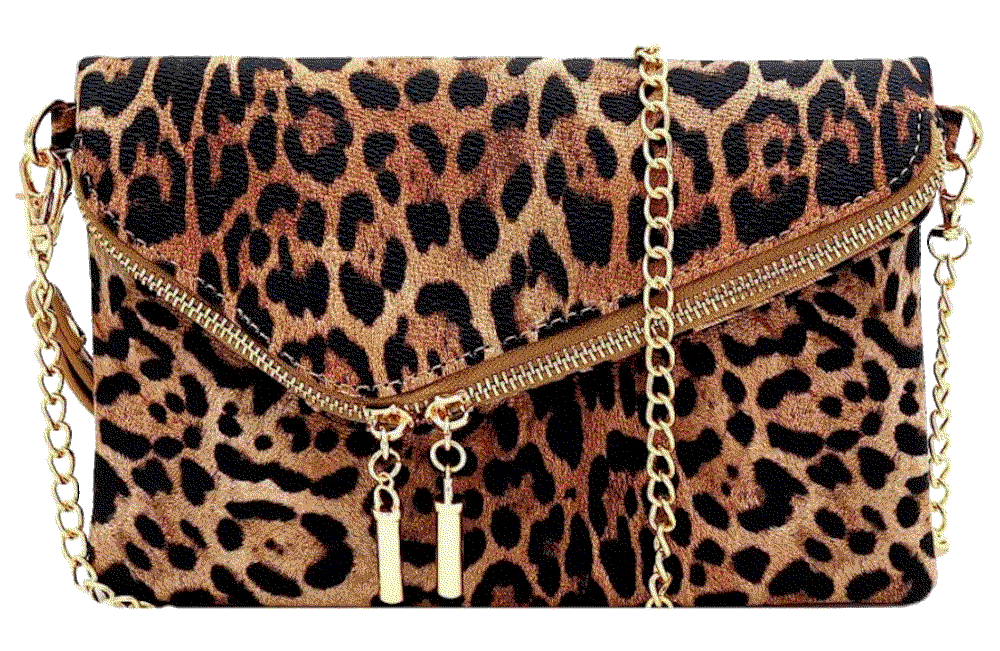 Leopard Envelope Wristlet Clutch Crossbody Bag with Chain Strap  FashionPuzzle