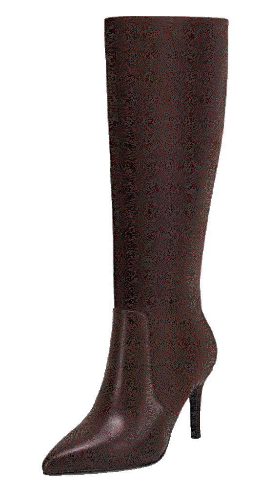 Pointed Toe Knee High Boots Heels Faux Leather Suede Side  Coutgo