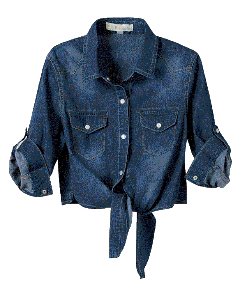 3/4 Sleeve Modern Denim Crop Top Tie Knot Shirt Cardigan Omoone