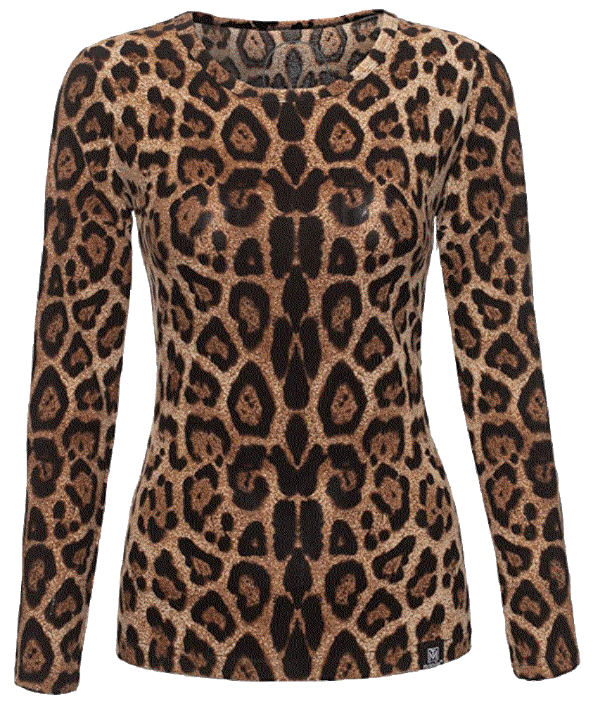 Round Crew Neck Leopard Printed Fashion T-Shirt Long Sleeve Tops Modern-tee