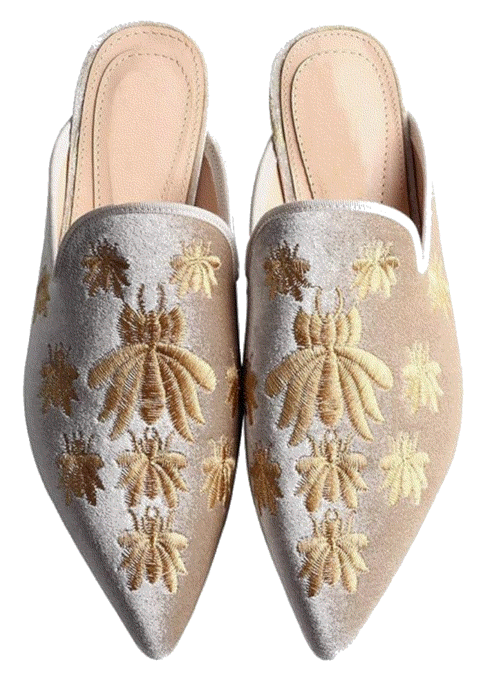 Velvet Backless Pointed Toe Loafers Flats Embroidery Mule Slippers Fericzot