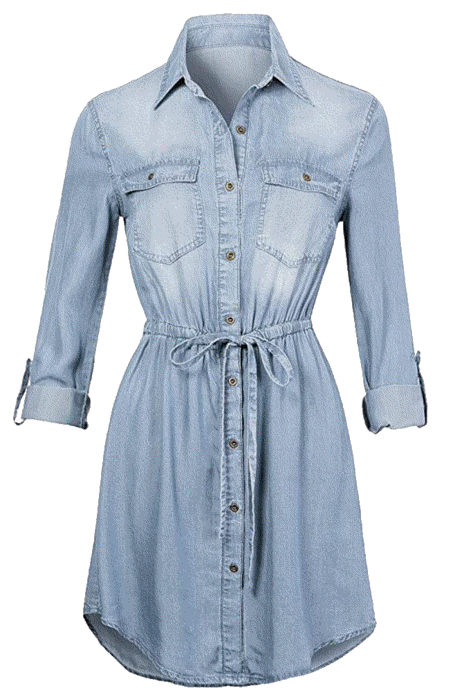 Jean Shirt Dress Long Sleeves Waist Ties Casual denim dress Anna-Kaci