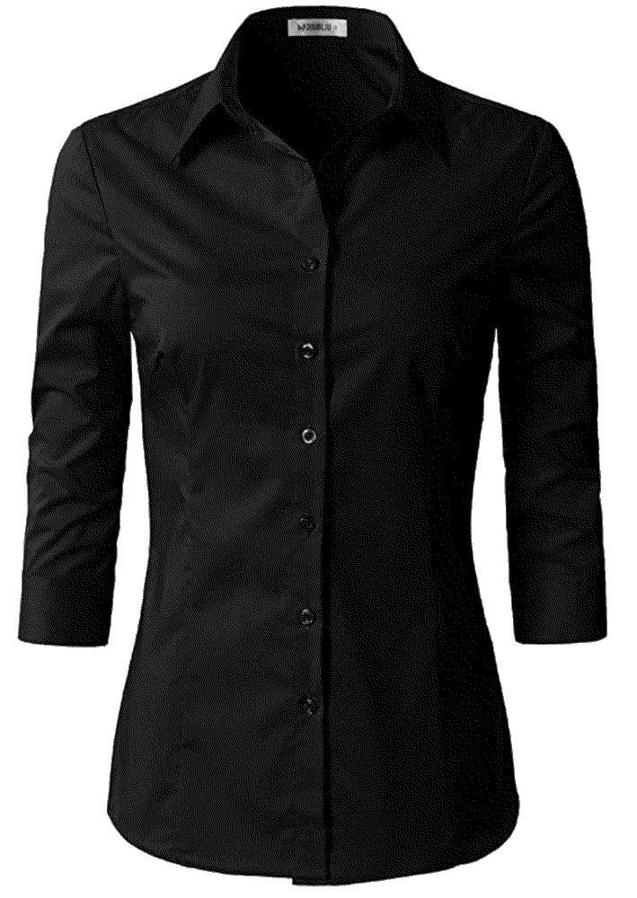 Basic Slim Fit Simple 3/4 Sleeve Button Down Shirt with Plus Size Doublju