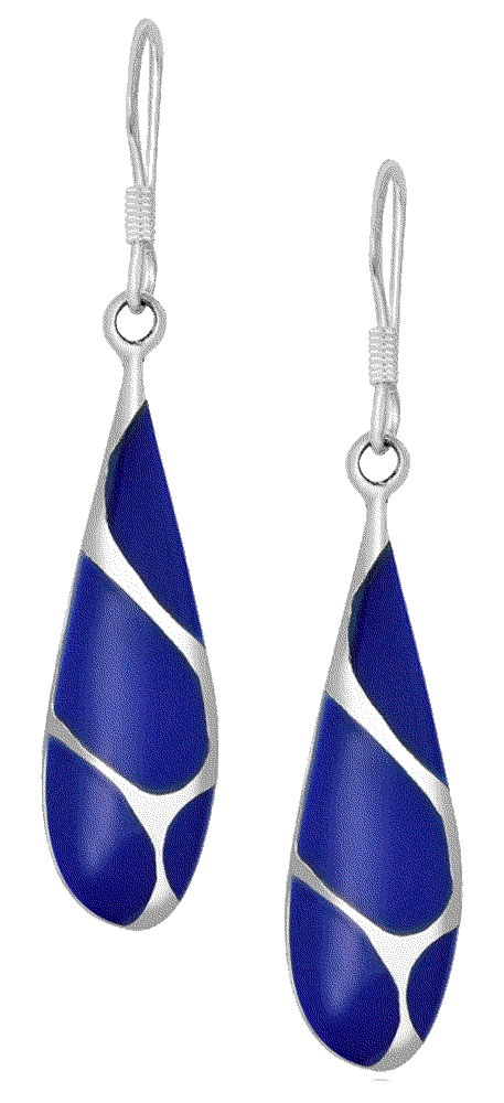 Vintage Blue Lapis-Lazuli Stone Streak Teardrop Dangle Earrings AeraVida