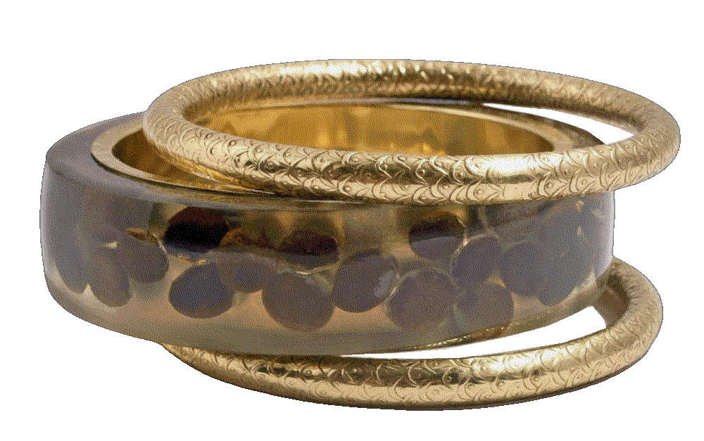 Slim Brass Clear Resin Bangle Set with Embedded Roasted Coffee Beans  Colloquy