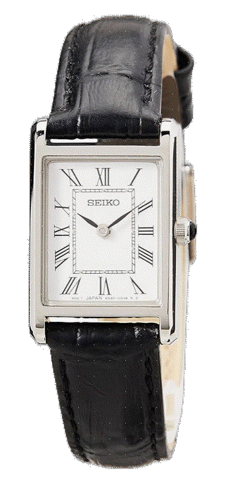 Womens quartz stainless leather silver watch Seiko