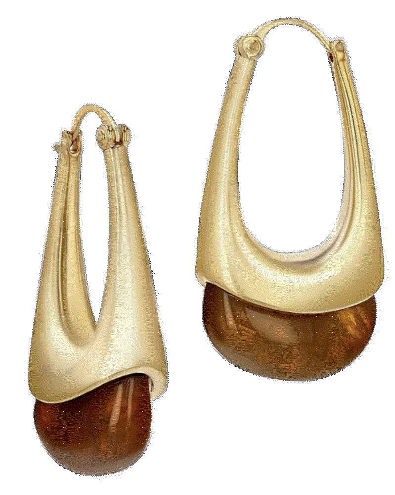 Dangle Gold Hoops with Colored Resin Gemstone gold and brown Sngia