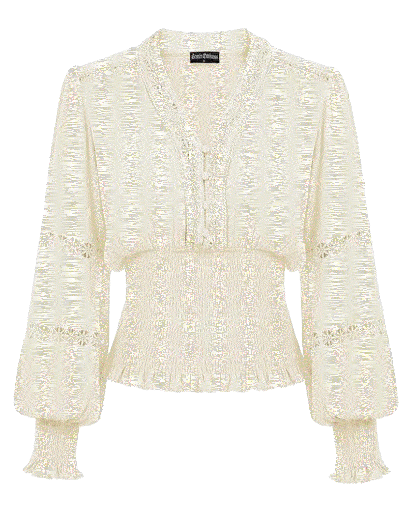 Renaissance Peasant Blouse V Neck Lantern Sleeve Lace Smocked Tops Scarlet Darkness