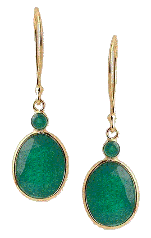 Green Onyx Solid 10k Yellow Gold Dangle Earrings  Yotreasure