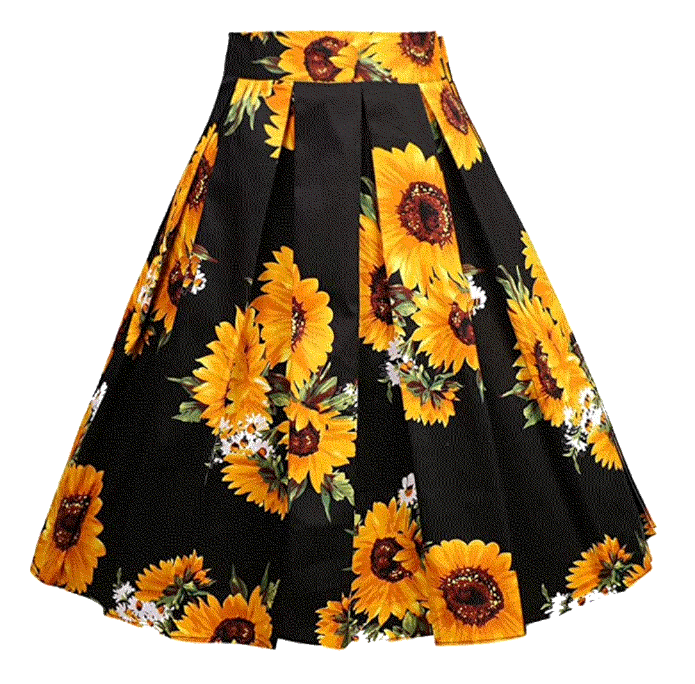 Vintage Pleated Floral A-line Printed Midi skirt Obbue