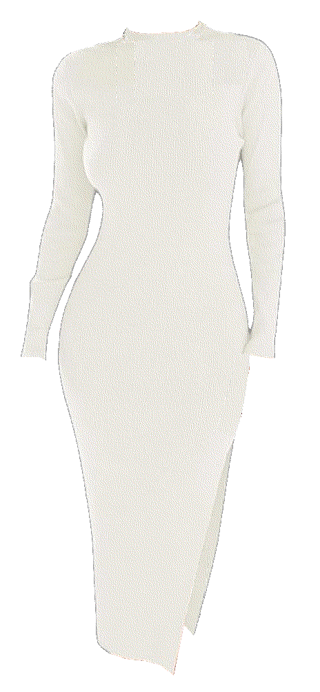 Mock Neck Long Sleeve Side Slit Slim Fit sweater Knit Midi Dress Zesica