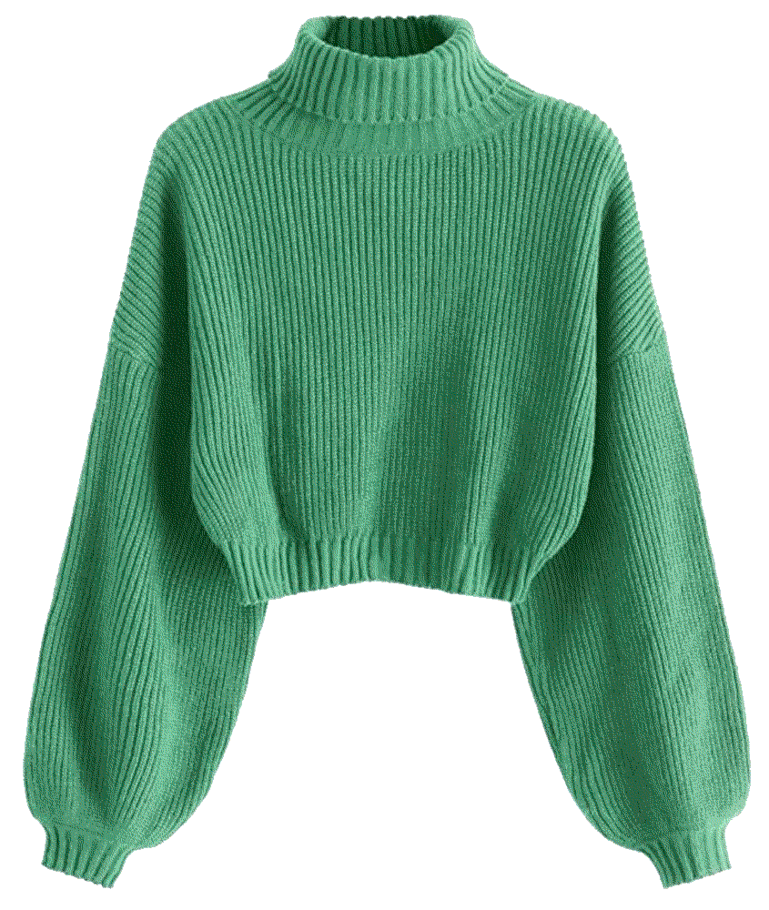 High Neck Lantern Sleeve Ribbed Knit Pullover Crop Sweater Zaful