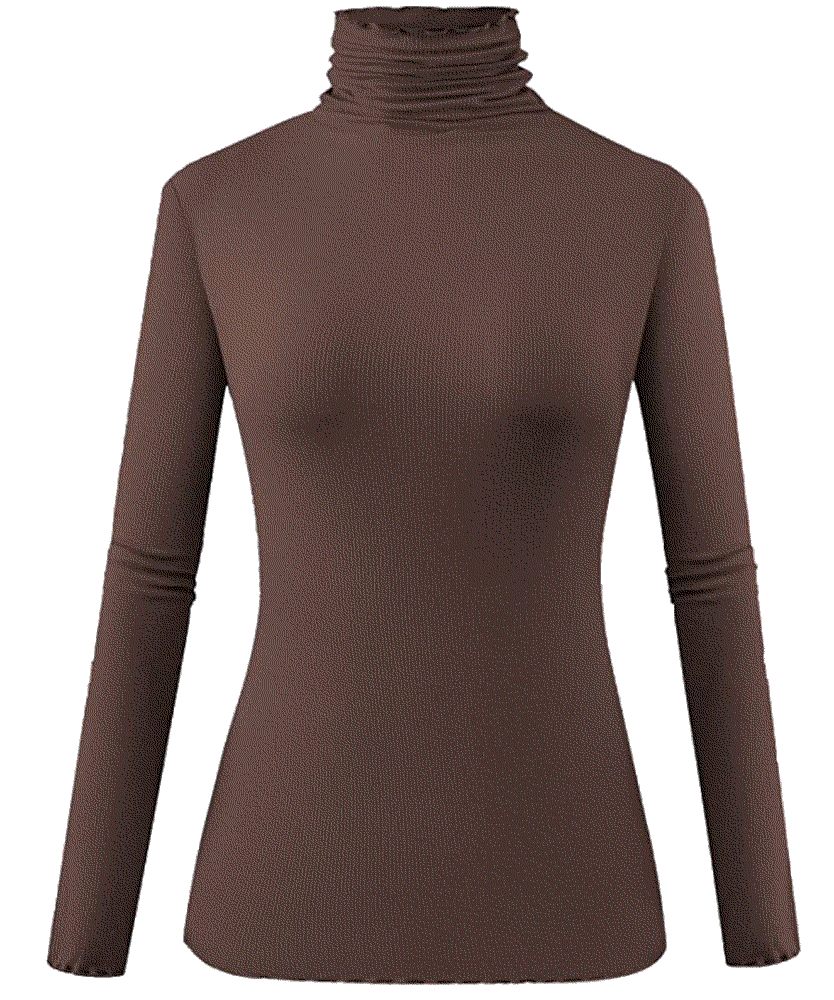 Turtleneck Long Sleeve Trim Slim Fitted Ribbed Knit Tops Herou